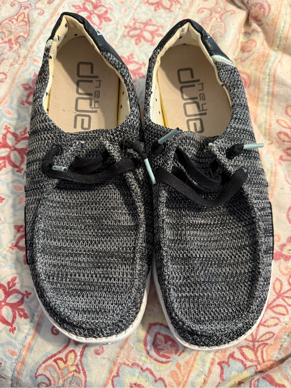 Hey Dude Women Wally Knit Slip-On Shoes in Black/Gray glitter